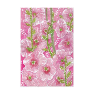 Pink Hollyhock Mallow Malva Flower Floral Painting Canvas Print