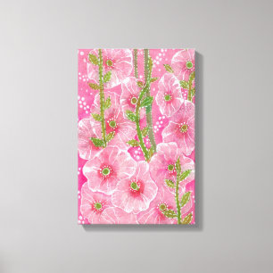 Pink Hollyhock Mallow Malva Flower Floral Painting Canvas Print