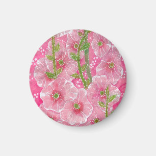 Pink Hollyhock Mallow Malva Flower Floral Painting Magnet