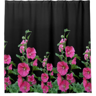 Pink Hollyhocks on Black