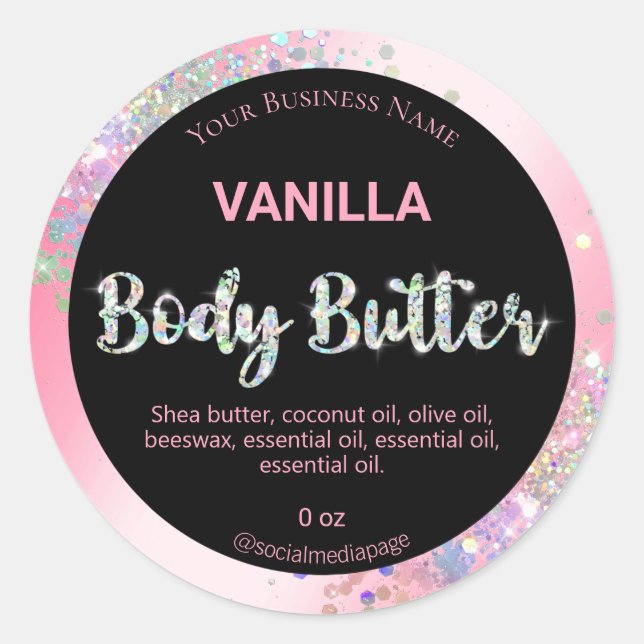 Pink Holographic Body Butter Labels (Front)