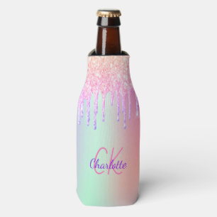 Pink holographic drips monogram bottle cooler