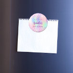 Pink holographic name birthday party magnet<br><div class="desc">For a 18th (or any age) birthday party. A holographic coloured background in purple,  pink,  and mint green. Decorated with confetti.  Personalize and add a date,  name and age.  Can be used both as party favours or save the date for the guests.</div>