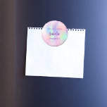 Pink holographic name Sweet 16 Magnet<br><div class="desc">For a Sweet 16 birthday party. A holographic coloured background in purple,  pink,  and mint green. Decorated with confetti.  Personalize and add a date,  name and age.  Can be used both as party favours or as save the date,  for the guests.</div>