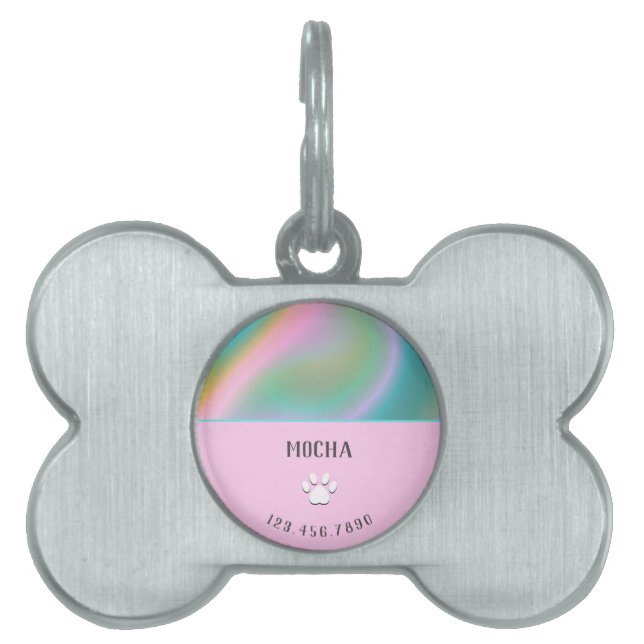 Pink Holographic Pet ID Tag (Front)