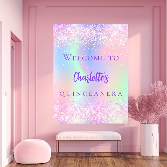 Pink holographic purple Quinceanera welcome Poster (Creator Uploaded)