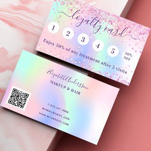Pink holograpic purple glitter qr code loyalty card