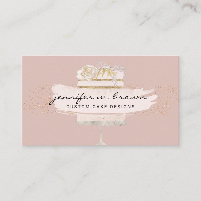 Pink home bakery decoration wedding cake creation business card (Front)