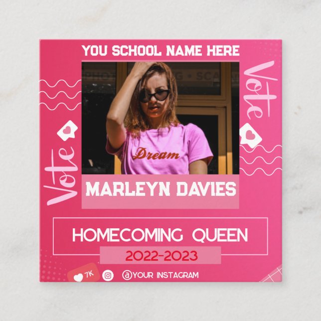 Pink Homecoming Queen Campaign Flyer Enclosure Card (Front)