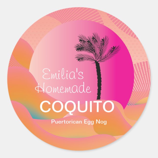 Pink Homemade Coquito Recipe Drink Classic Round Sticker (Front)