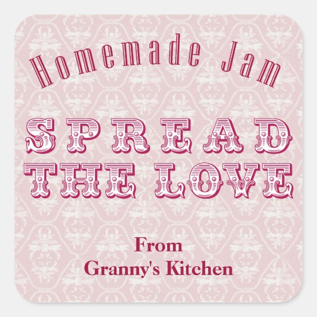 Pink Homemade Jam Canning Stickers (Front)