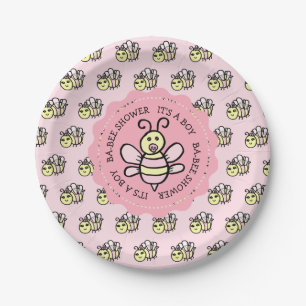Pink Honey Bee Girl's Baby Shower Paper Plate