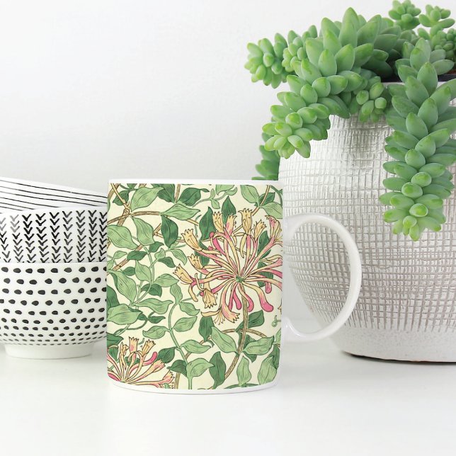 Pink Honeysuckle Vine William Morris Two-Tone Coffee Mug (Creator Uploaded)