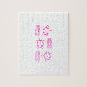 Pink Honu And Tiki Mask Jigsaw Puzzle