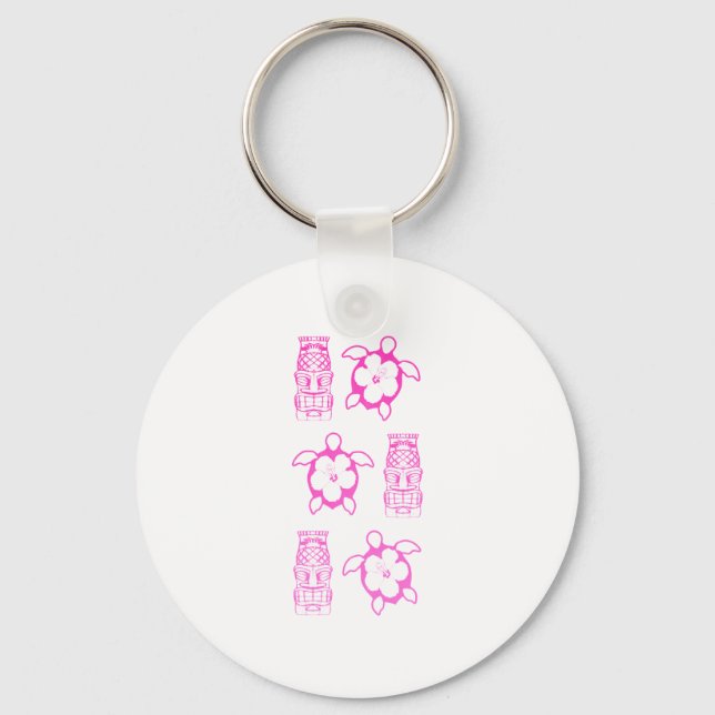 Pink Honu And Tiki Mask Keychain (Front)