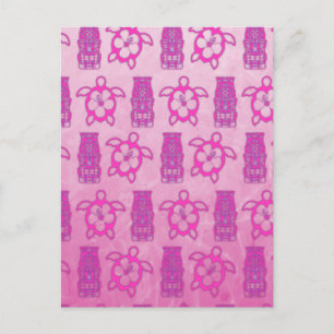 Pink Honu And Tiki Mask Postcard