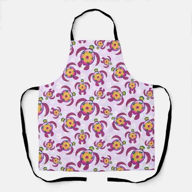 Pink Honu Turtles Hibiscus Flowers Apron (Front)