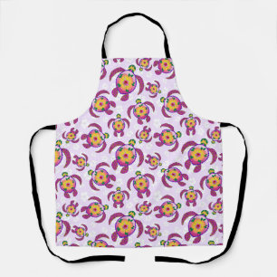 Pink Honu Turtles Hibiscus Flowers Apron