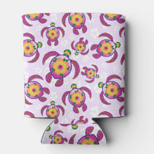 Pink Honu Turtles Hibiscus Flowers Can Cooler