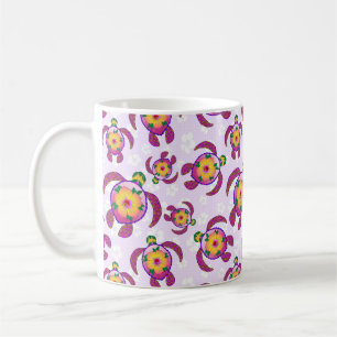 Pink Honu Turtles Hibiscus Flowers Coffee Mug