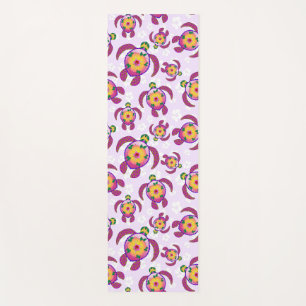 Pink Honu Turtles Hibiscus Flowers Yoga Mat