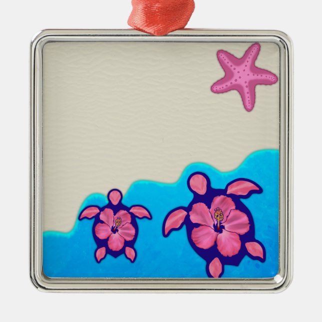 Pink Honu Turtles Metal Ornament (Front)