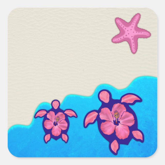 Pink Honu Turtles Square Sticker (Front)