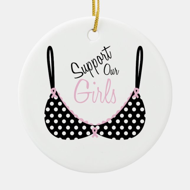 Pink Hope Awareness Ribbon Bra Ceramic Ornament (Front)