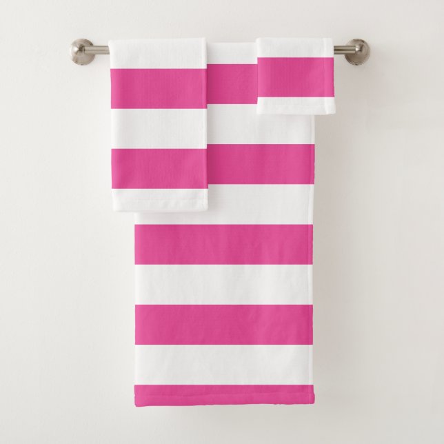 Pink Horizontal Stripes Bath Towel Set (Insitu)