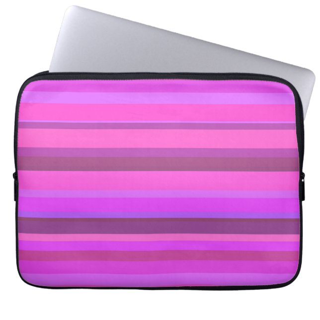 Pink horizontal stripes laptop sleeve (Front)