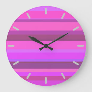 Pink horizontal stripes large clock