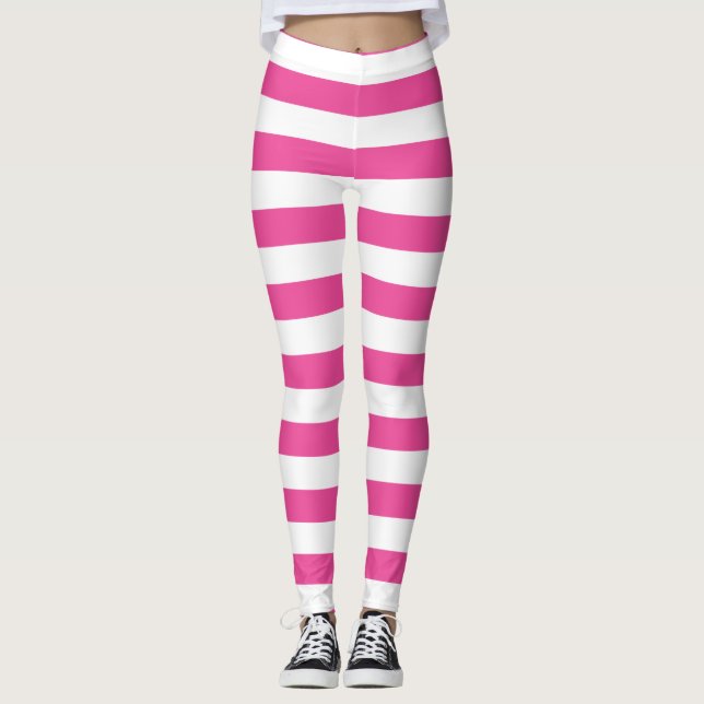 Pink Horizontal Stripes Leggings (Front)