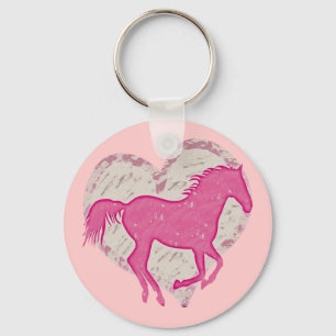 Pink Horse and Heart Keychain