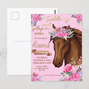 Pink Horse Birthday Party Cowgirl Postcard