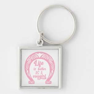 Pink Horse Lover Western Rodeo Horseshoe Cowgirl Keychain