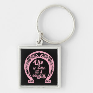 Pink Horse Lover Western Rodeo Horseshoe Cowgirl Keychain
