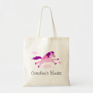 Pink horse with wings personalized library book tote bag