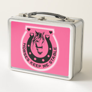 Pink Horseback Rider Metal Lunch Box