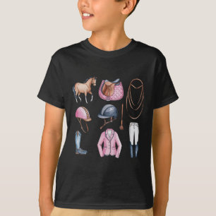 Pink Horseback Riding Doodles Cute Equestrian Hors T-Shirt