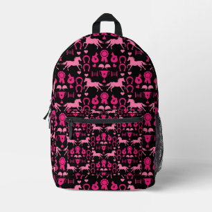 Pink Horseback Riding  Printed Backpack
