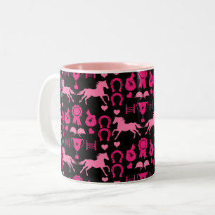 Pink Horseback Riding Two-Tone Coffee Mug