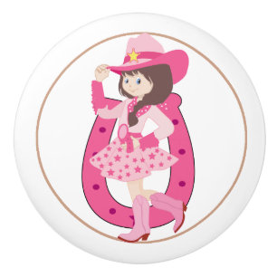Pink Horseshoe Cowgirl Ceramic Knob