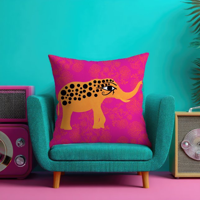 Pink Horus Eye Elephant Throw Pillow (Creator Uploaded)