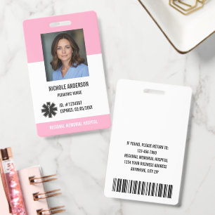 Pink Hospital Employee Logo Photo Id Badge