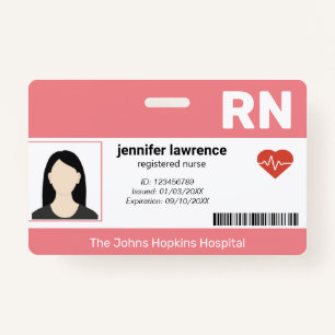 pink   Hospital Medical Employee Photo ,BarCode ID Badge