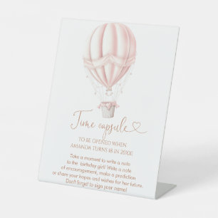 Pink Hot Air Ballon Onederful Girl Time Capsule Pedestal Sign
