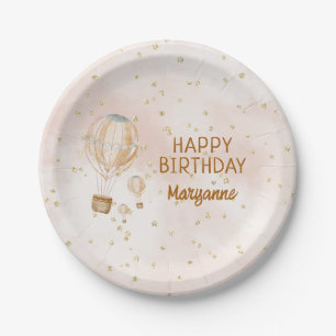 Pink Hot Air Balloon 1st Birthday Paper Plate