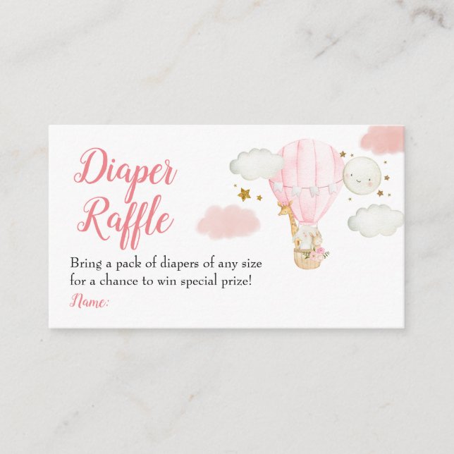 Pink Hot Air Balloon Animals Diaper Raffle  Enclosure Card (Front)