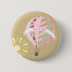 Pink Hot Air Balloon Baby Shower Button