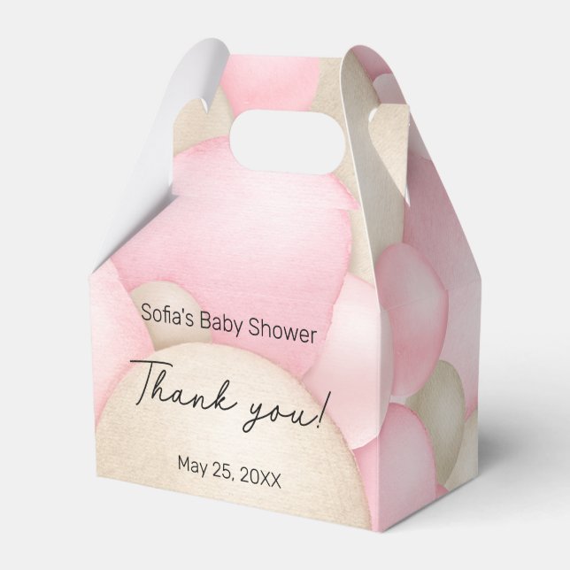 Pink Hot Air Balloon Baby Shower Favor Box (Front Side)
